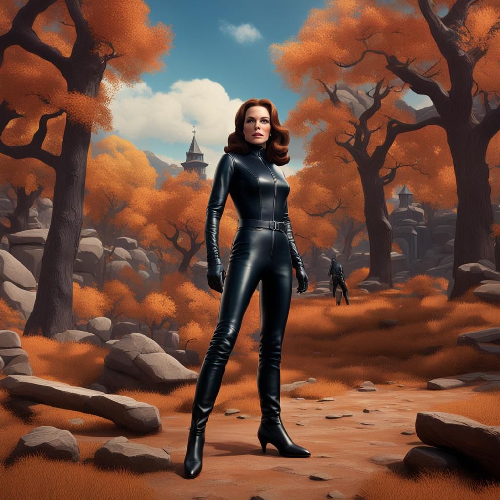 Emma Peel in Leather Catsuit, Detailed Matte Painting