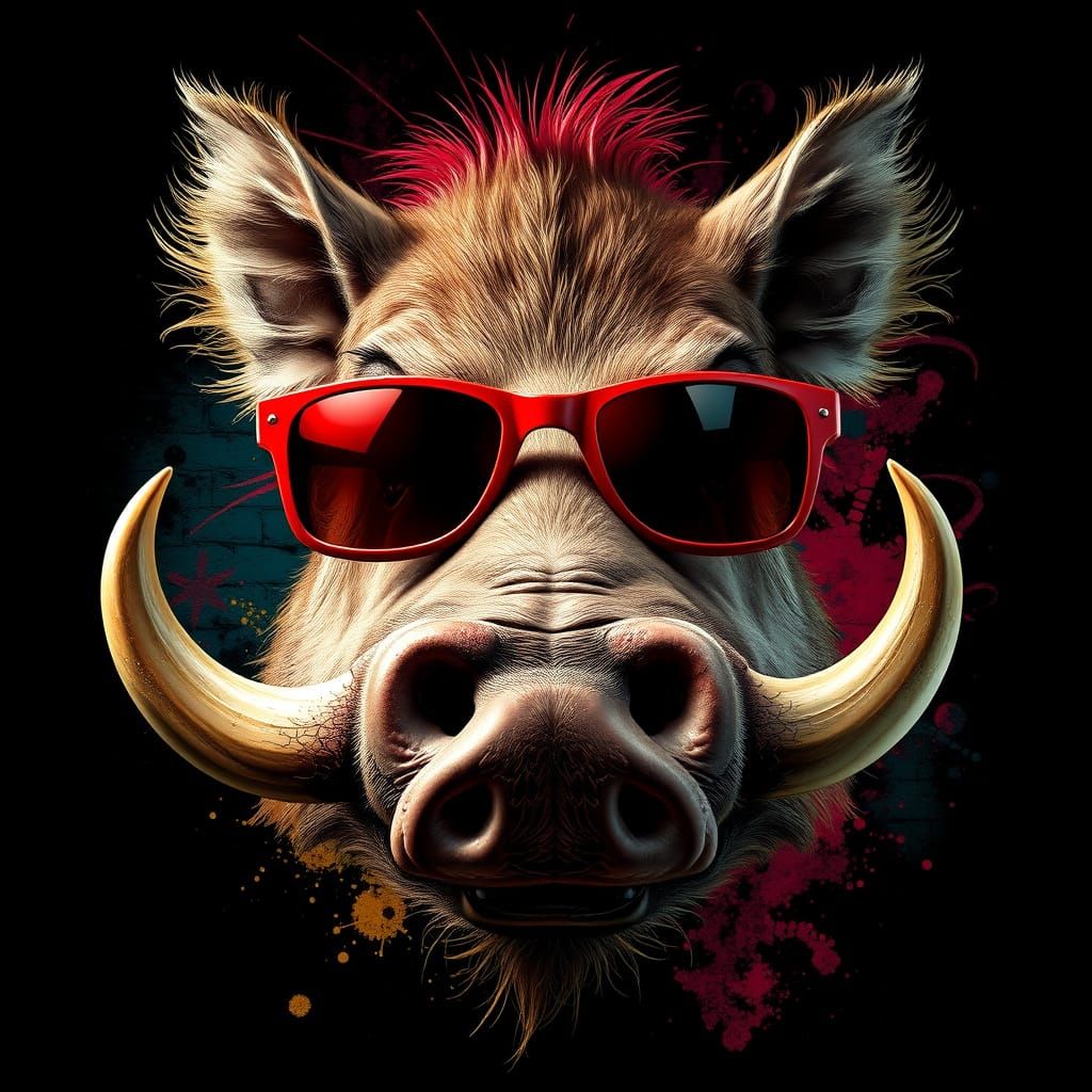 Hyperrealistic Warthog with Sunglasses Splash Art