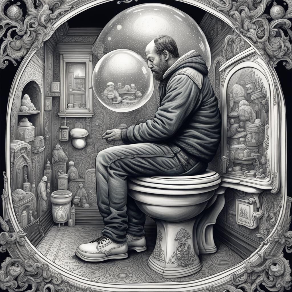 Man on Toilet in Snow Globe