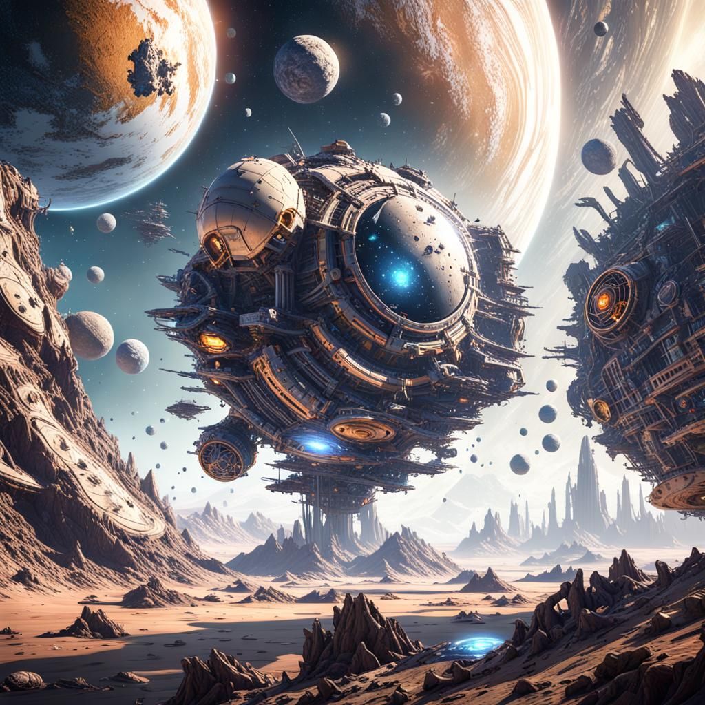 Asteroid Space Colony Near Gas Giant: Matte Painting