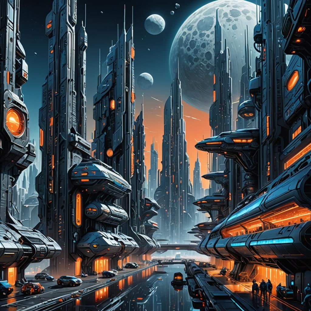 Futuristic Lunar City in Photorealistic Sci-Fi Style