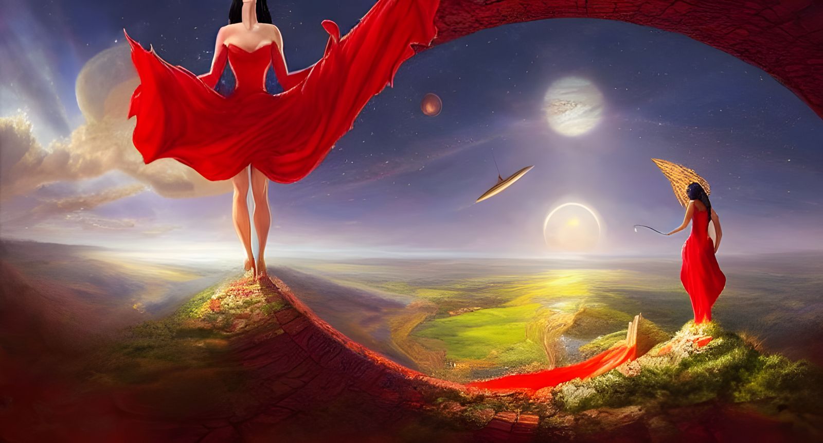 Goddess Overlooking Earth's Cornfields with Stargate