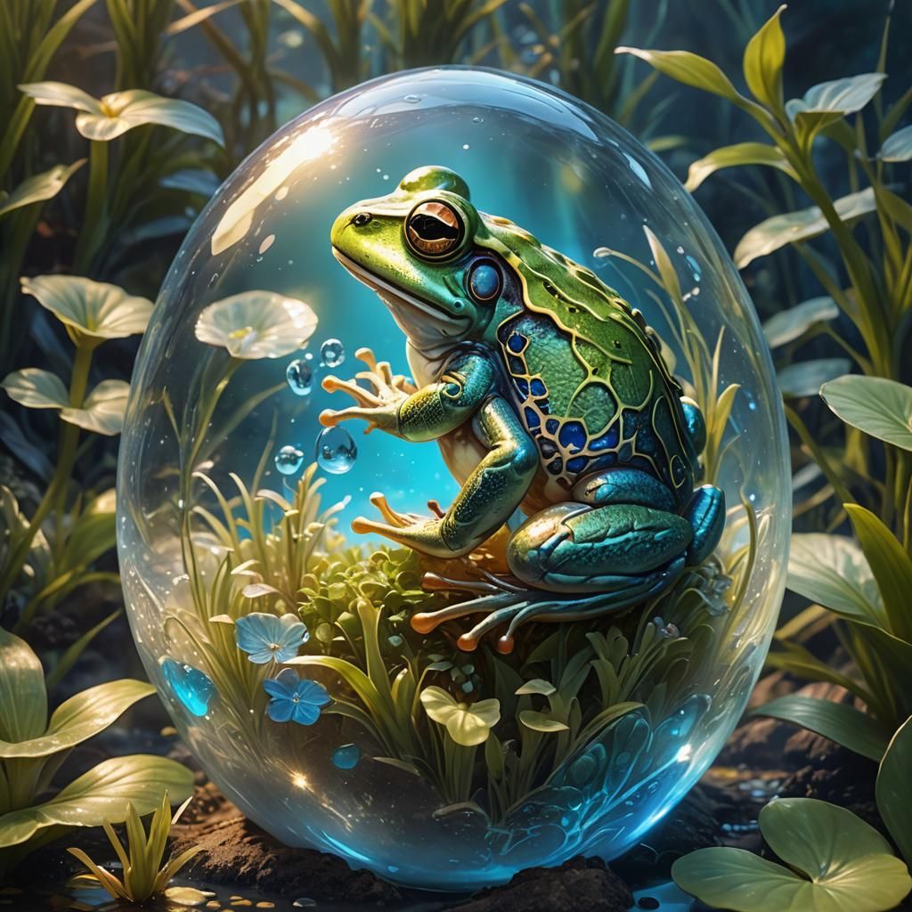 Shimmering Frog in Egg: Vibrant Fantasy Concept Art