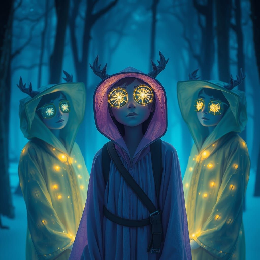 Ghostly Deer Guides Travelers Through Mystic Forest