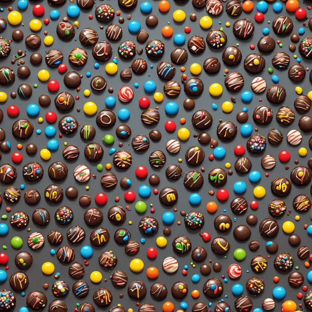 Hyperrealistic M and M Chocolate Cake in Candy Art Style