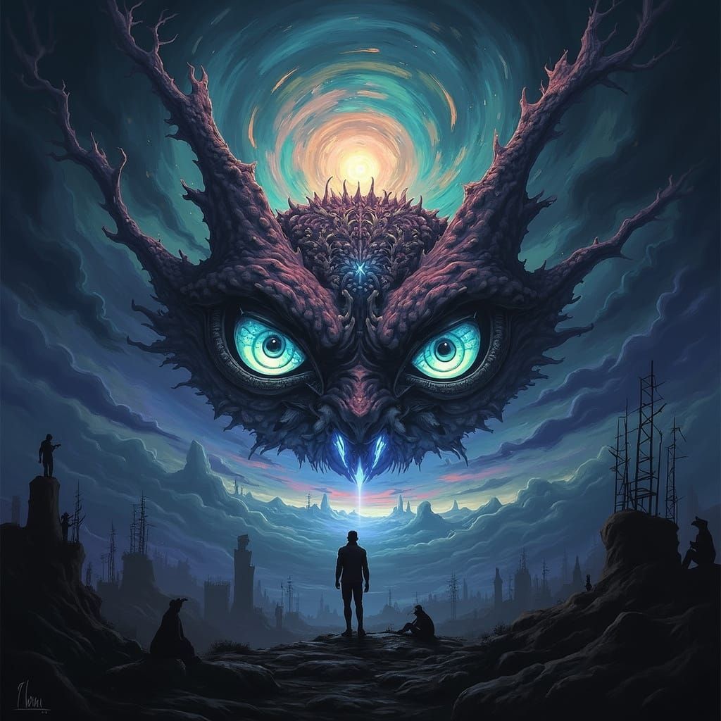 Eldritch Eyes in Psychedelic Cyberpunk Skies