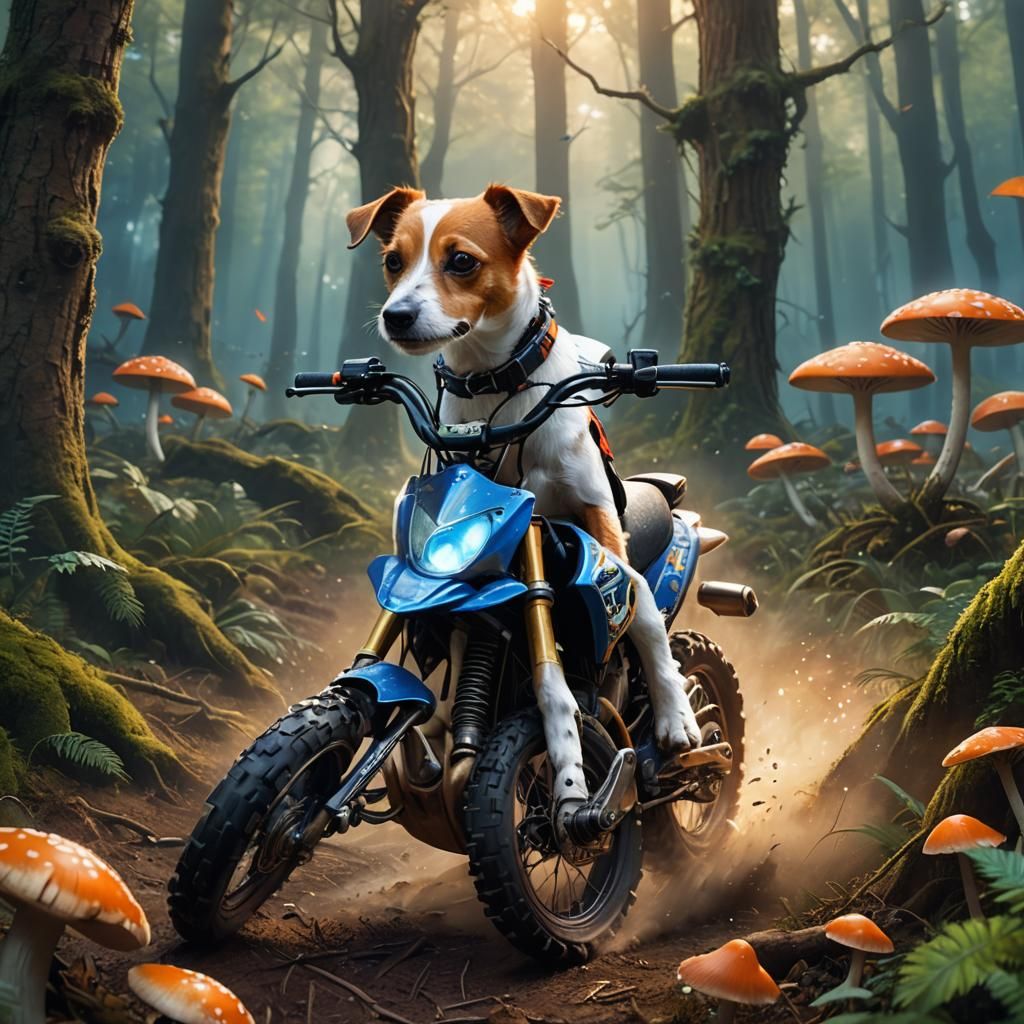 Jack Russell Terrier Rides Motorcross Bike: Fantasy Art