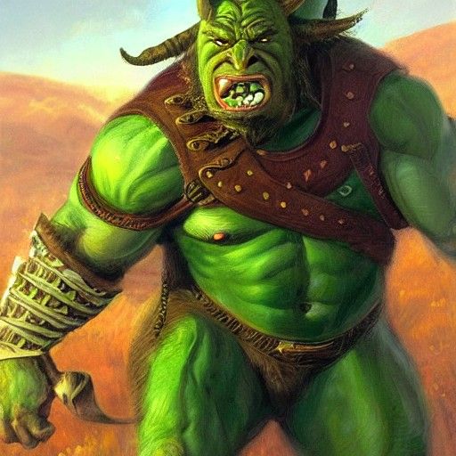 Orc Warrior Riding Boar in Oil Painting Style