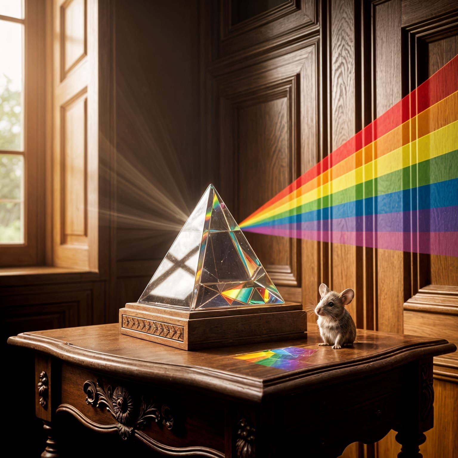 Sunlit Prism Creates Rainbow Display