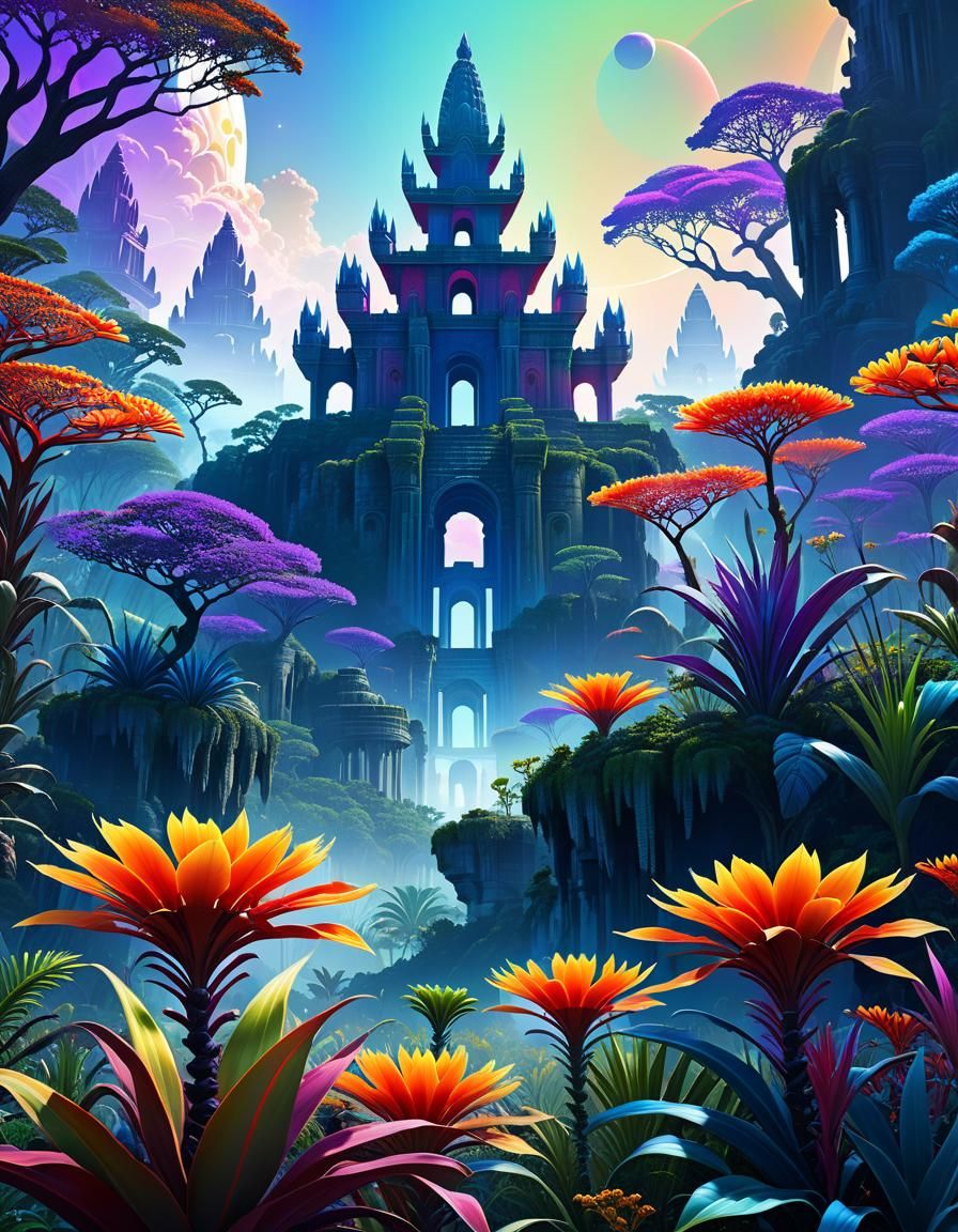 Alien World Prairie with Holographic Astral Geometry