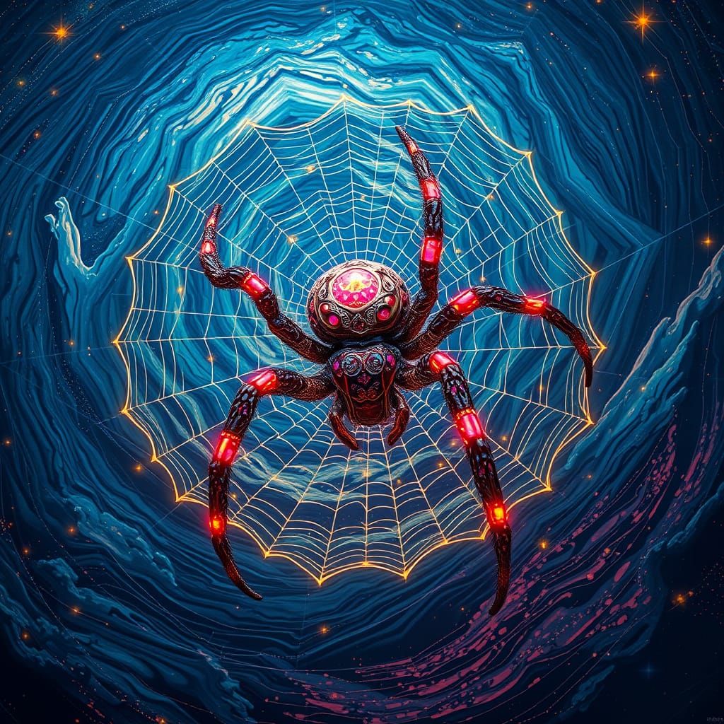 Cosmic Spider Weaves Starry Night-Inspired Web in Vibrant, N...