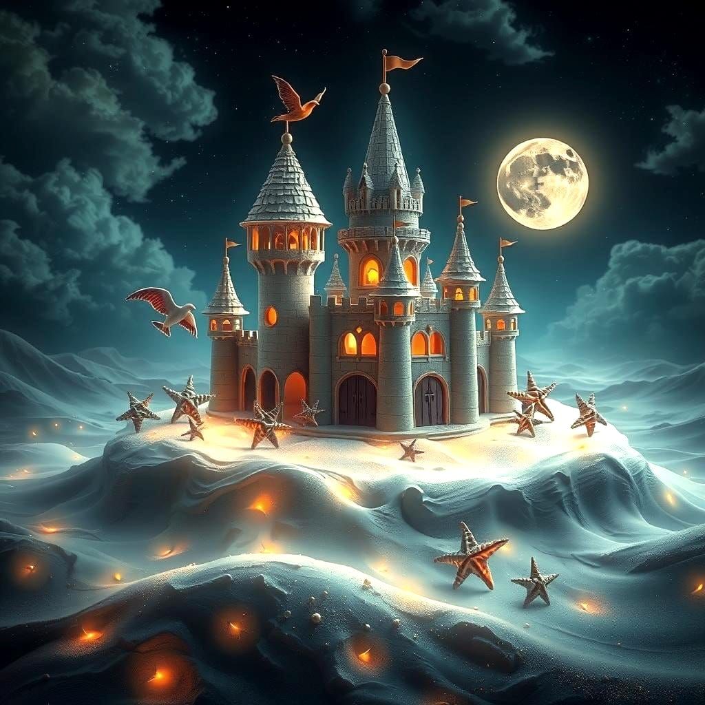 Magical Sandcastle on Mystical Island in Fantasy Illustratio...