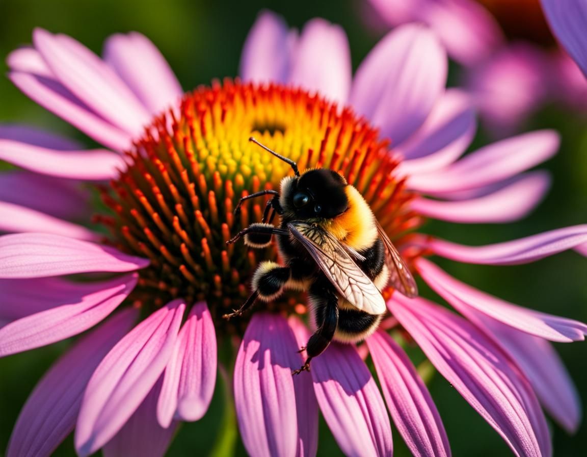 Bumblebee on Purple Coneflower at Magic Hour