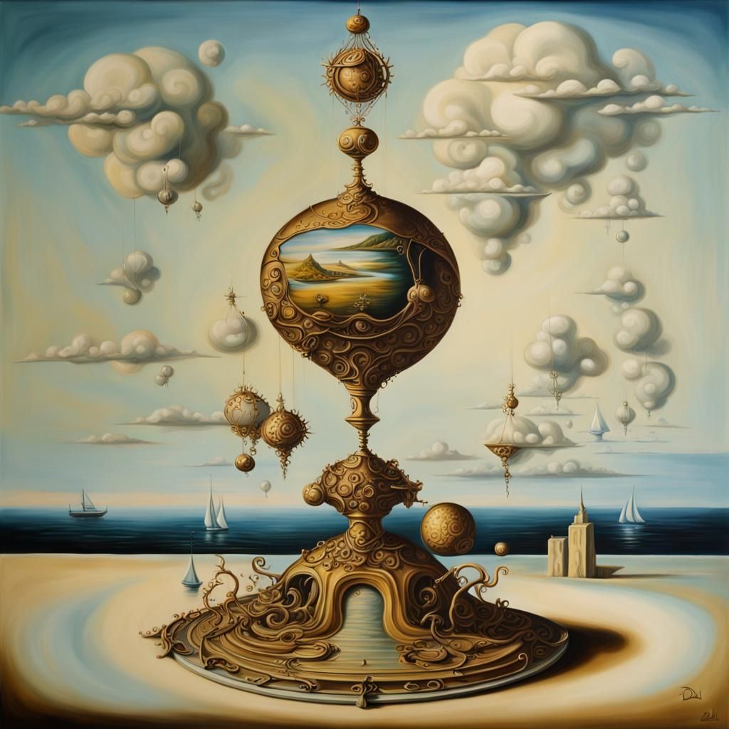 Surreal Ornament: A Melting Oil on Canvas Dreamscape