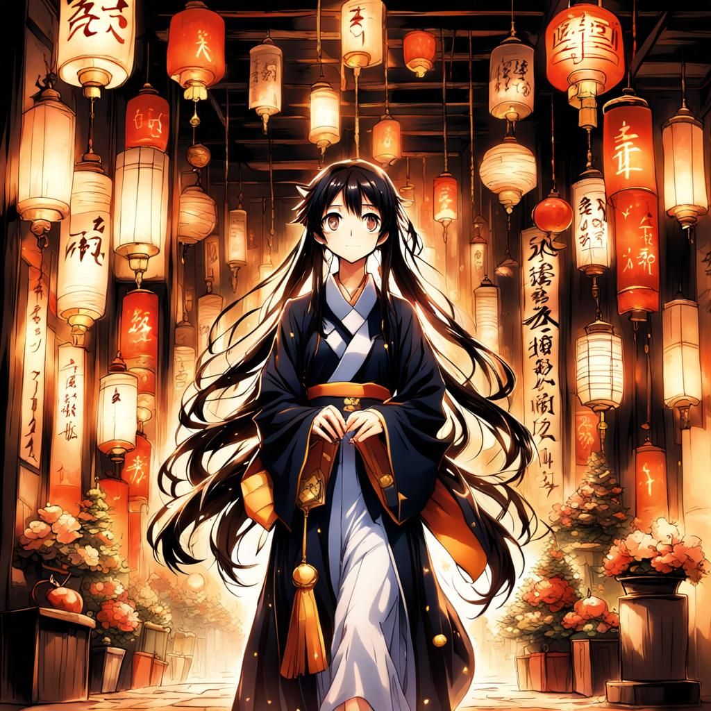 Anime-Style Birthday Celebration with Japanese Lamps