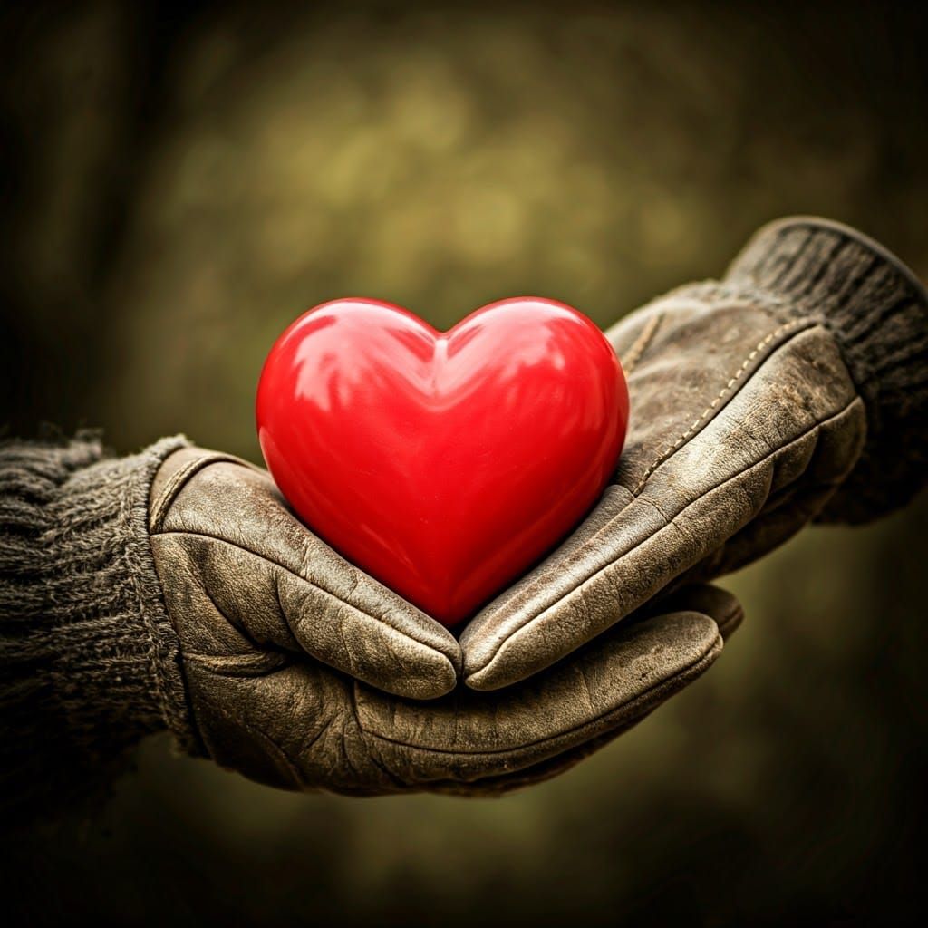 Cozy Heart of Warmth in Weathered Gloves