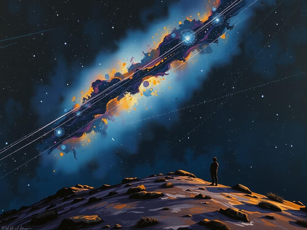 Milky Way Night: Impressionist Gouache Painting