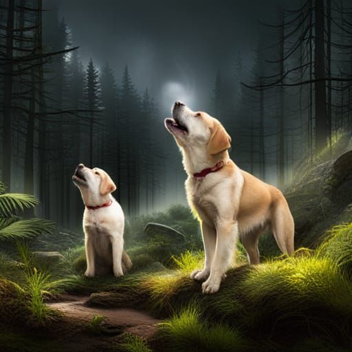 Dogs Howling in Dark Forest