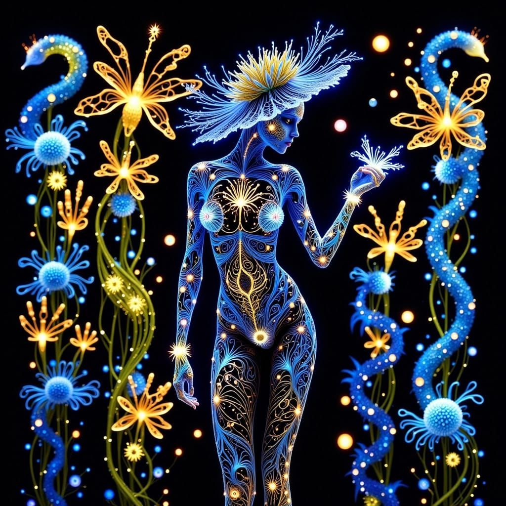 Alien Model with Botanical Light Art