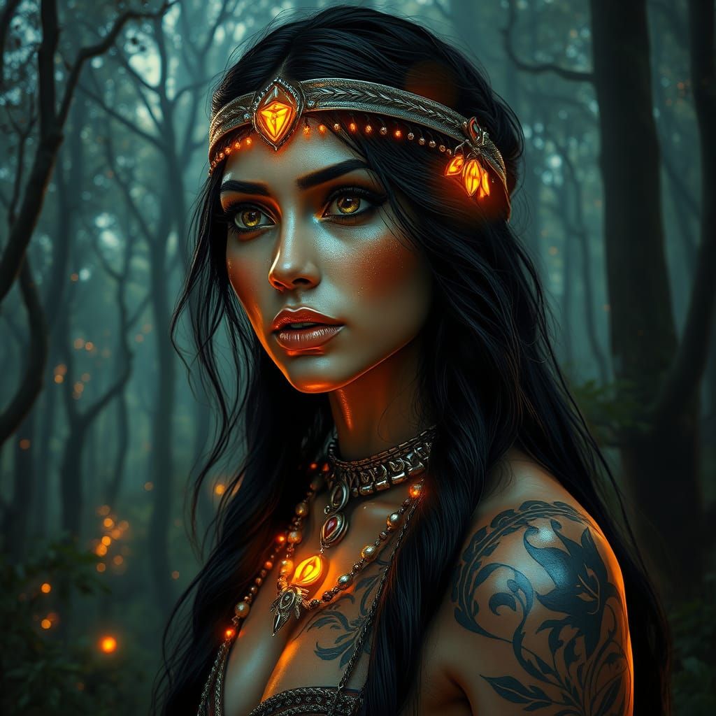 Ethereal Indian Goddess in a Mystical Forest