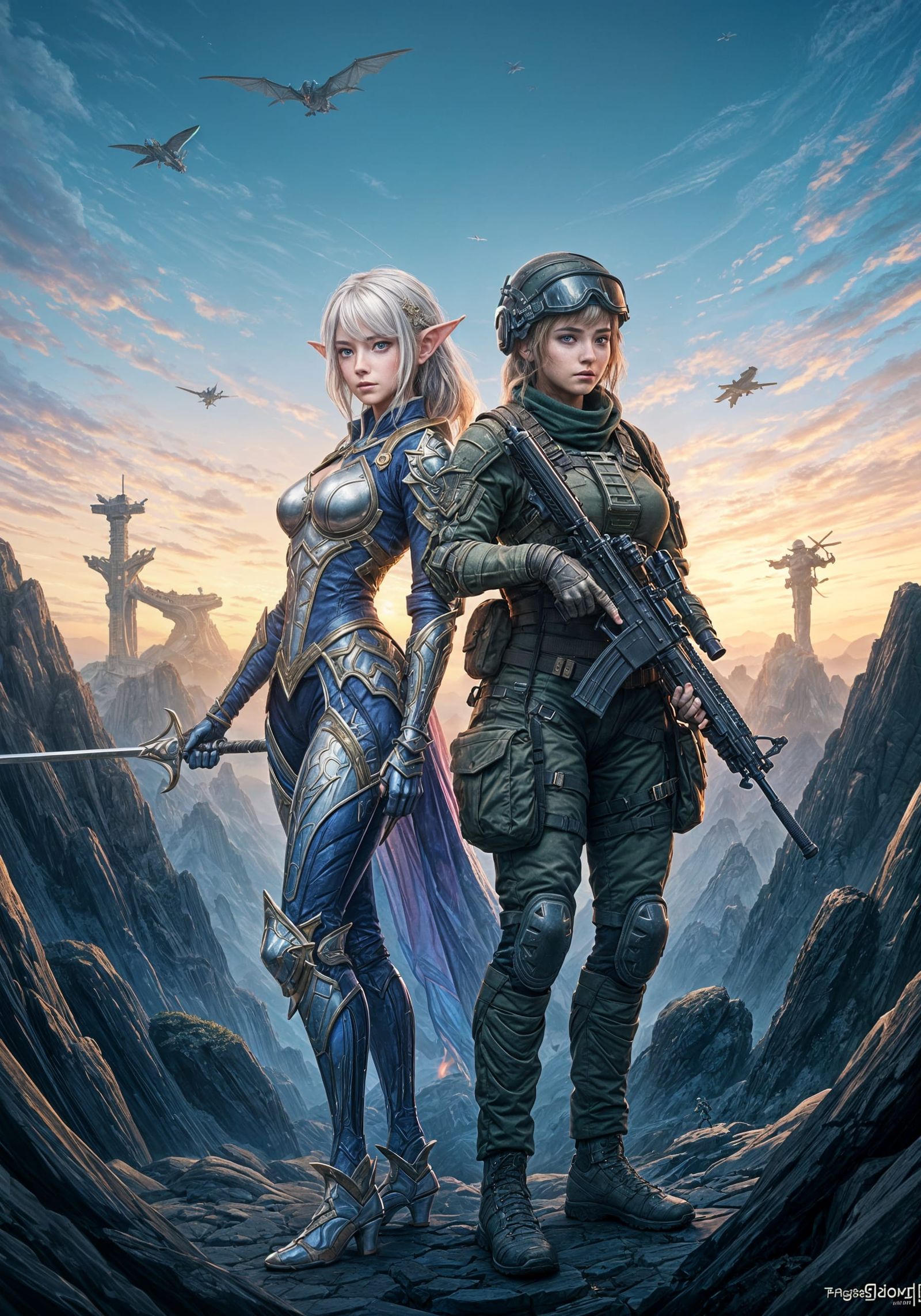 Elf Warrior and Soldier Together in Magical Landscape