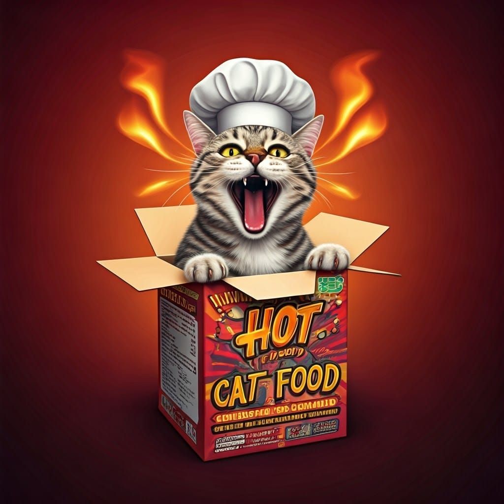 Humorous Cat Food Box with Screaming Cat