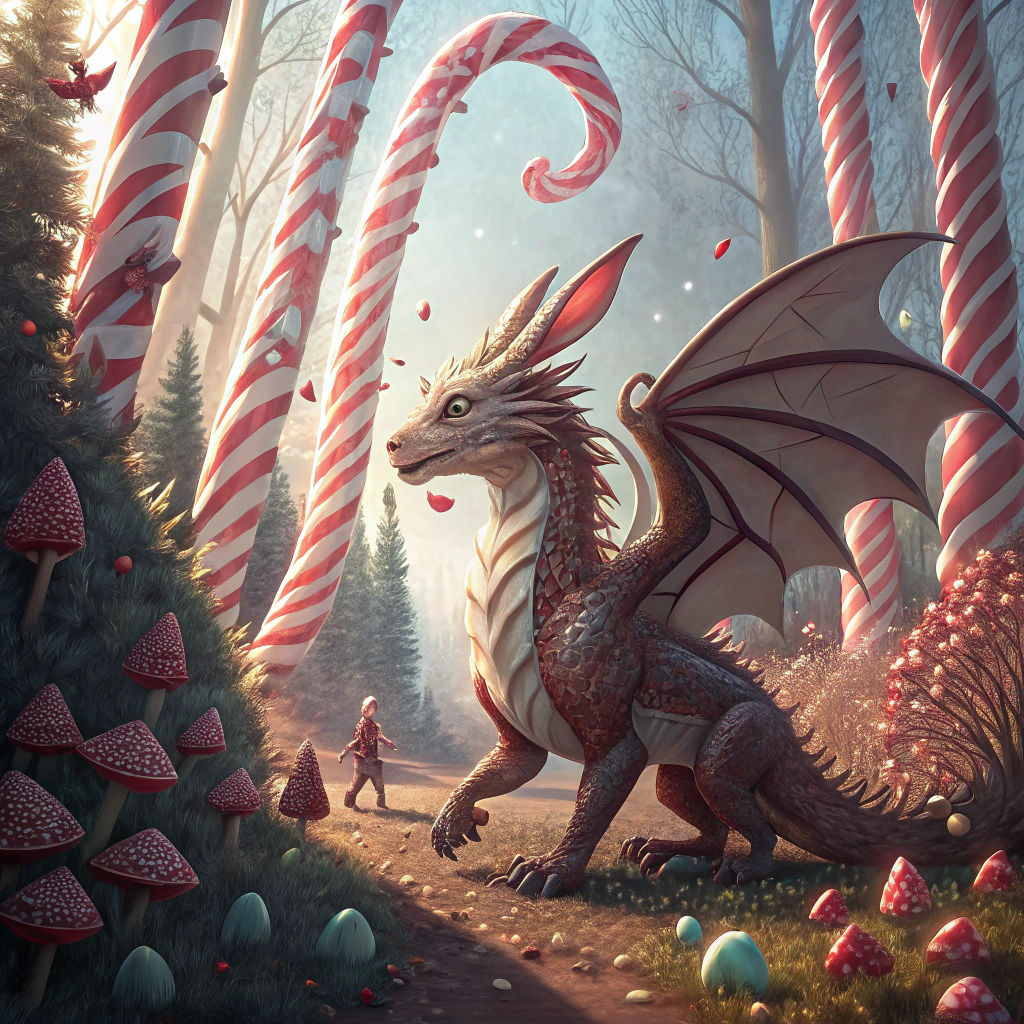 Peppermint Dragon in a Candy Cane Forest