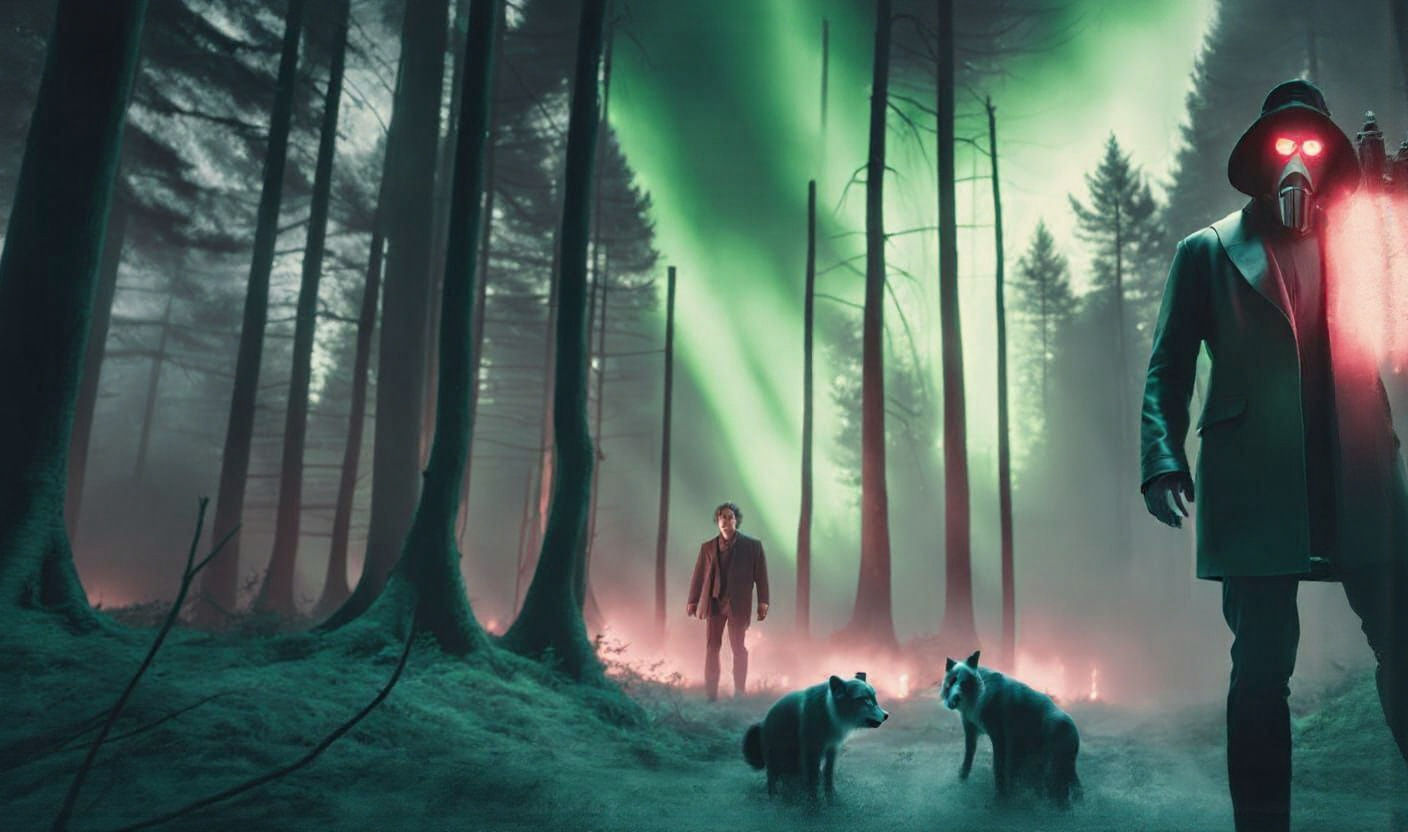 Sinister Green Lights Over a Snowy Forest
