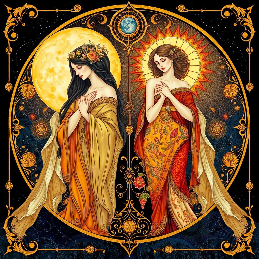 Twin Goddesses in Art Nouveau Style