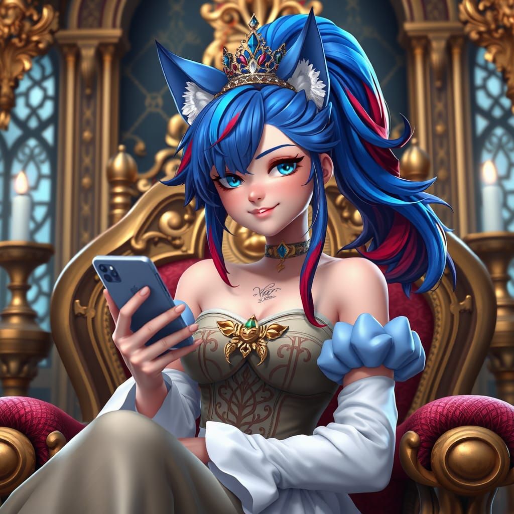 Anime Princess with Wolf Features in Ornate Castle