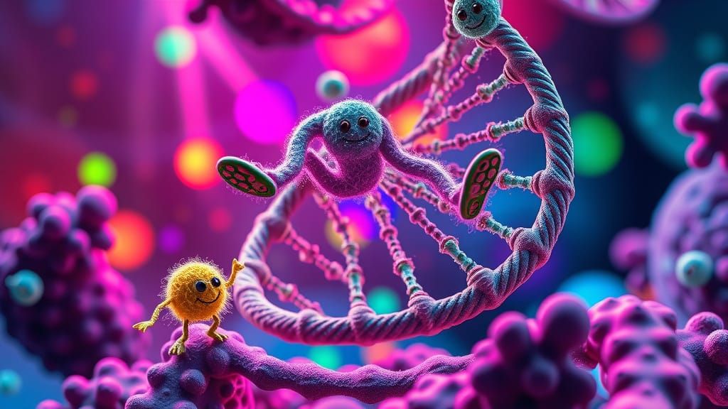 Microbes Dance Around DNA Double Helix in Neon Colors