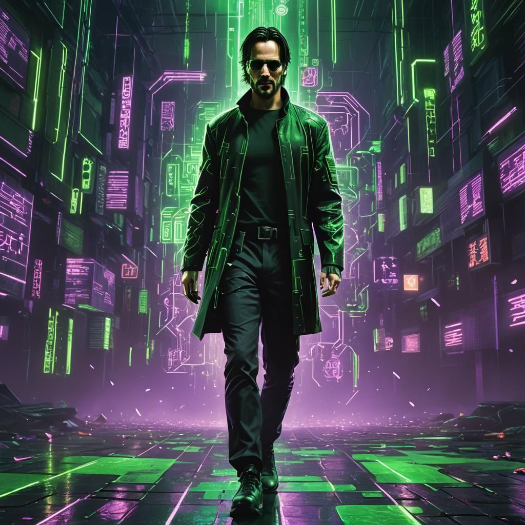 Keanu Reeves as Neo in Cyberpunk Matrix Concept Art