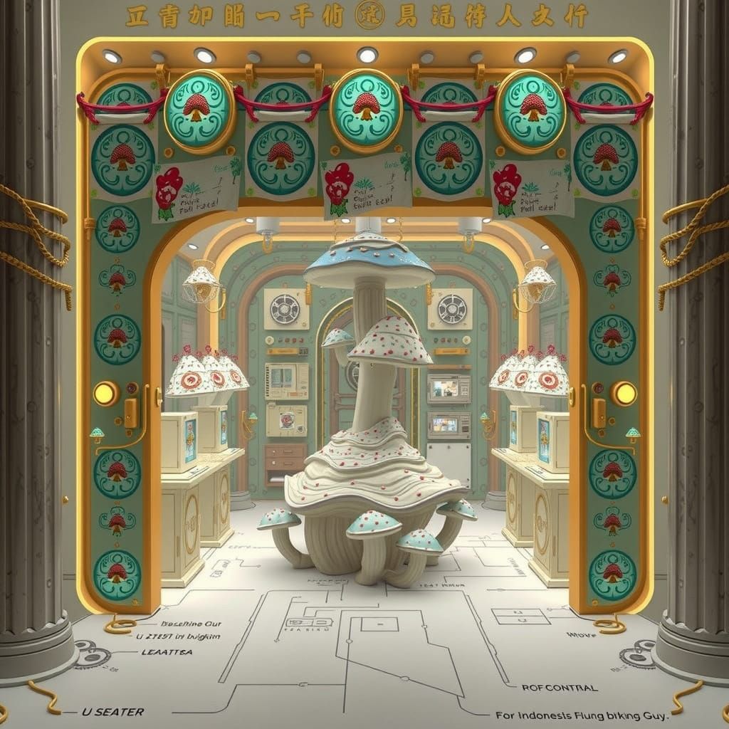 Surreal, Hyperrealistic Mushroom Sculpture in Whimsical, Pop...