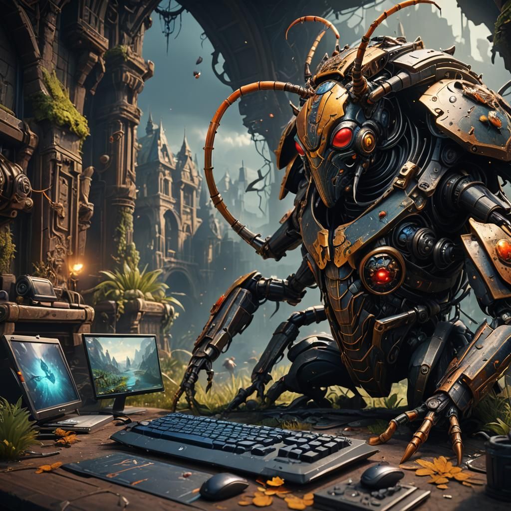 Bug Gaming on Computer: Detailed Matte Painting