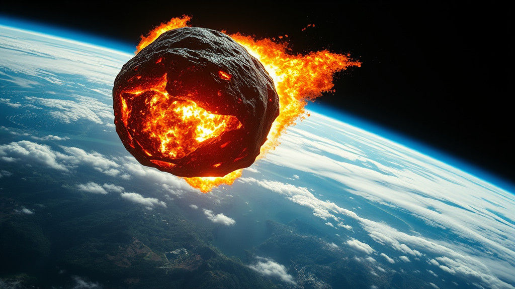 Flaming Asteroid Plunging Towards Earth's Atmosphere
