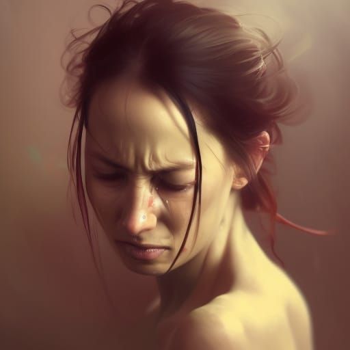 Emotional Portrait of Crying Woman in Striking Colors