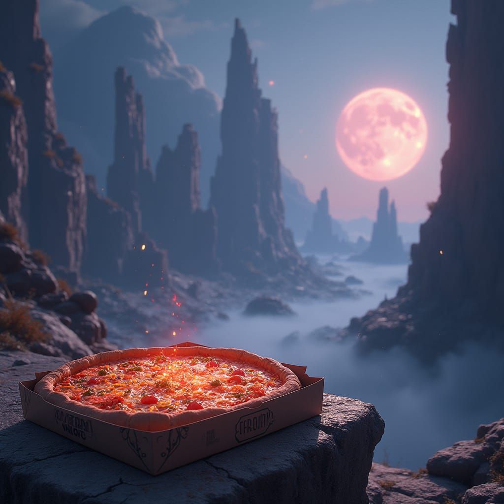 Ethereal Star Wars Planet with Glowing Pizza Offering
