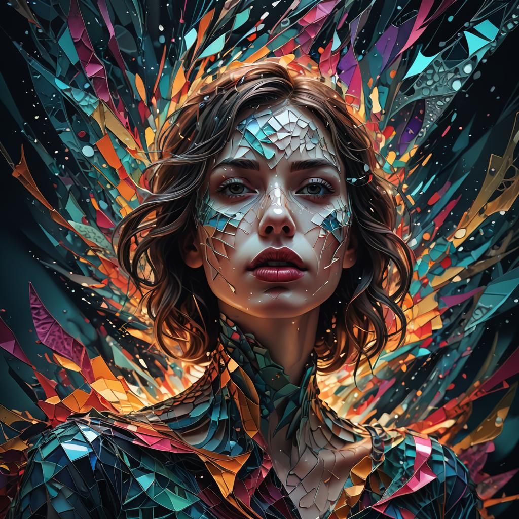 Fractured Portrait in Abstract Expressionism