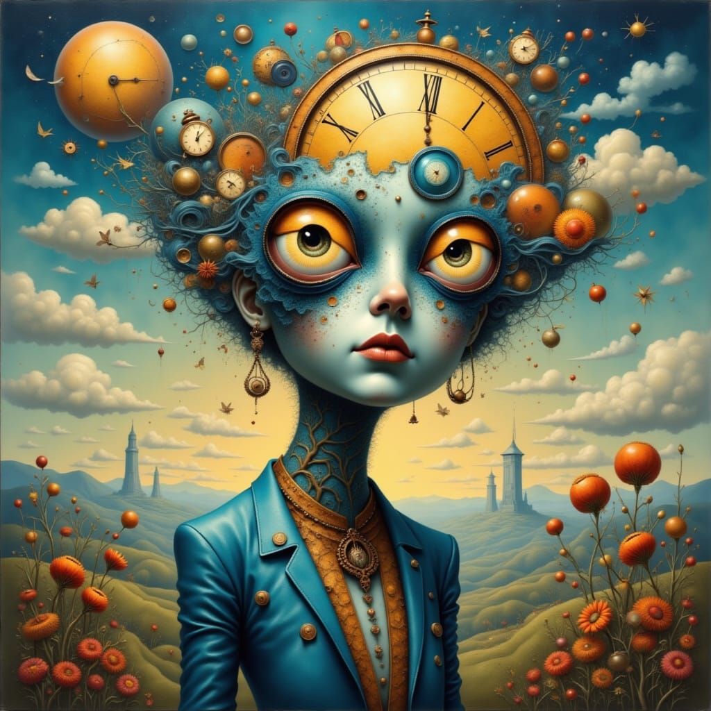 Surreal Portrait with Melting Clocks in Dalí Style