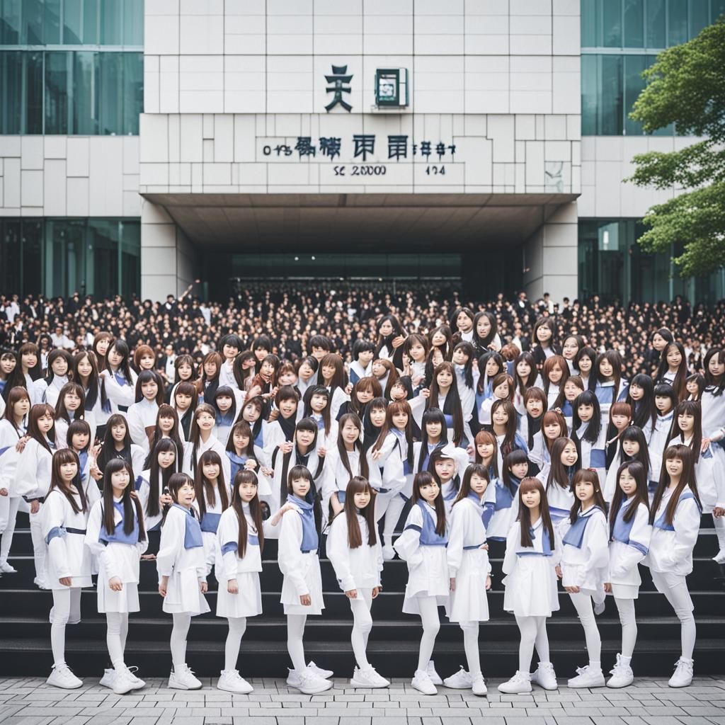 Japanese Pop Girl Group Posing at Concert Hall
