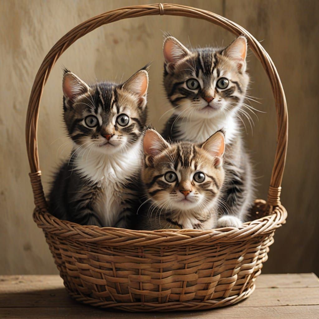 Three Cute Kittens Sleeping Peacefully in Basket