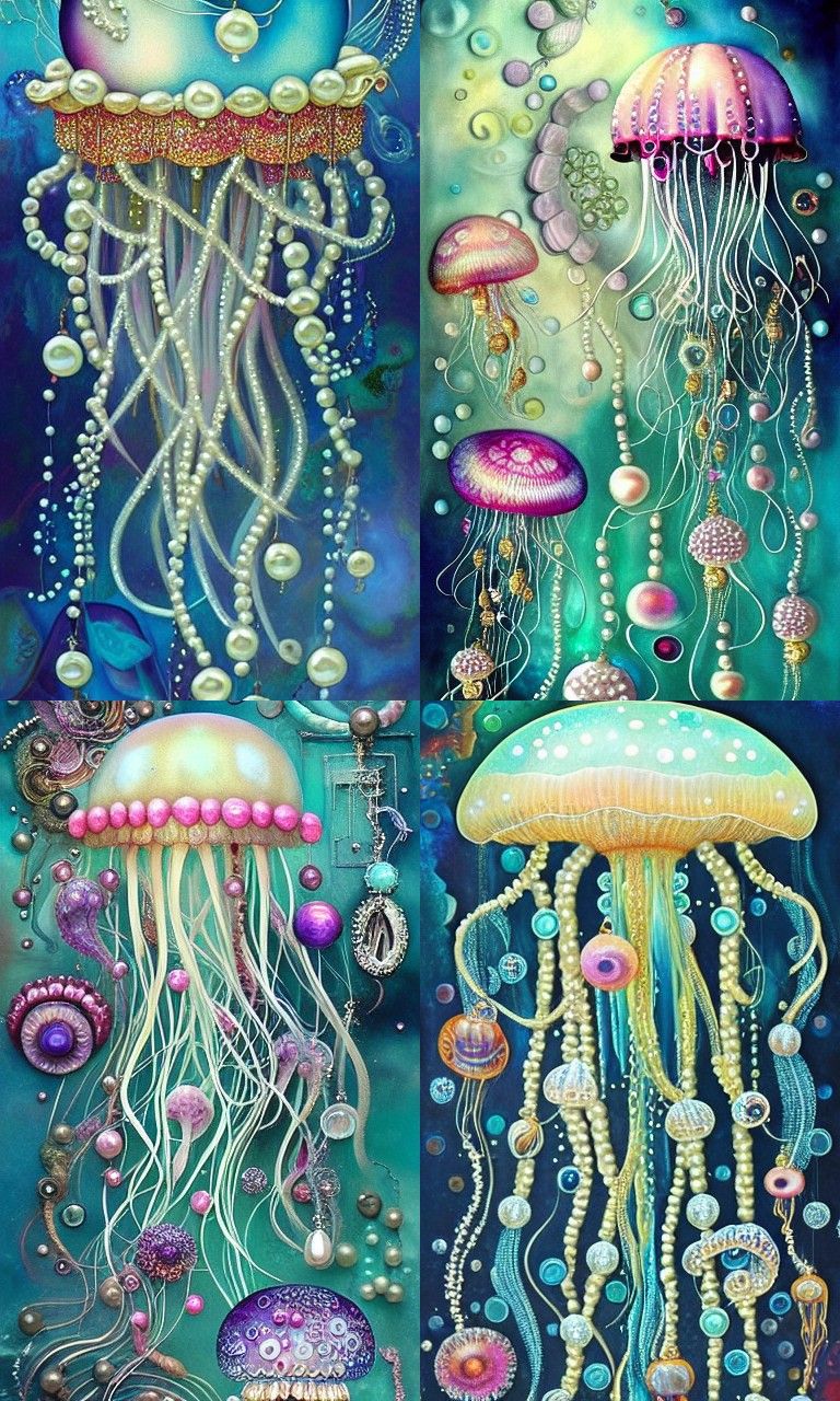 Jellyfish and Pearls: A Maximalist Digital Art Collage