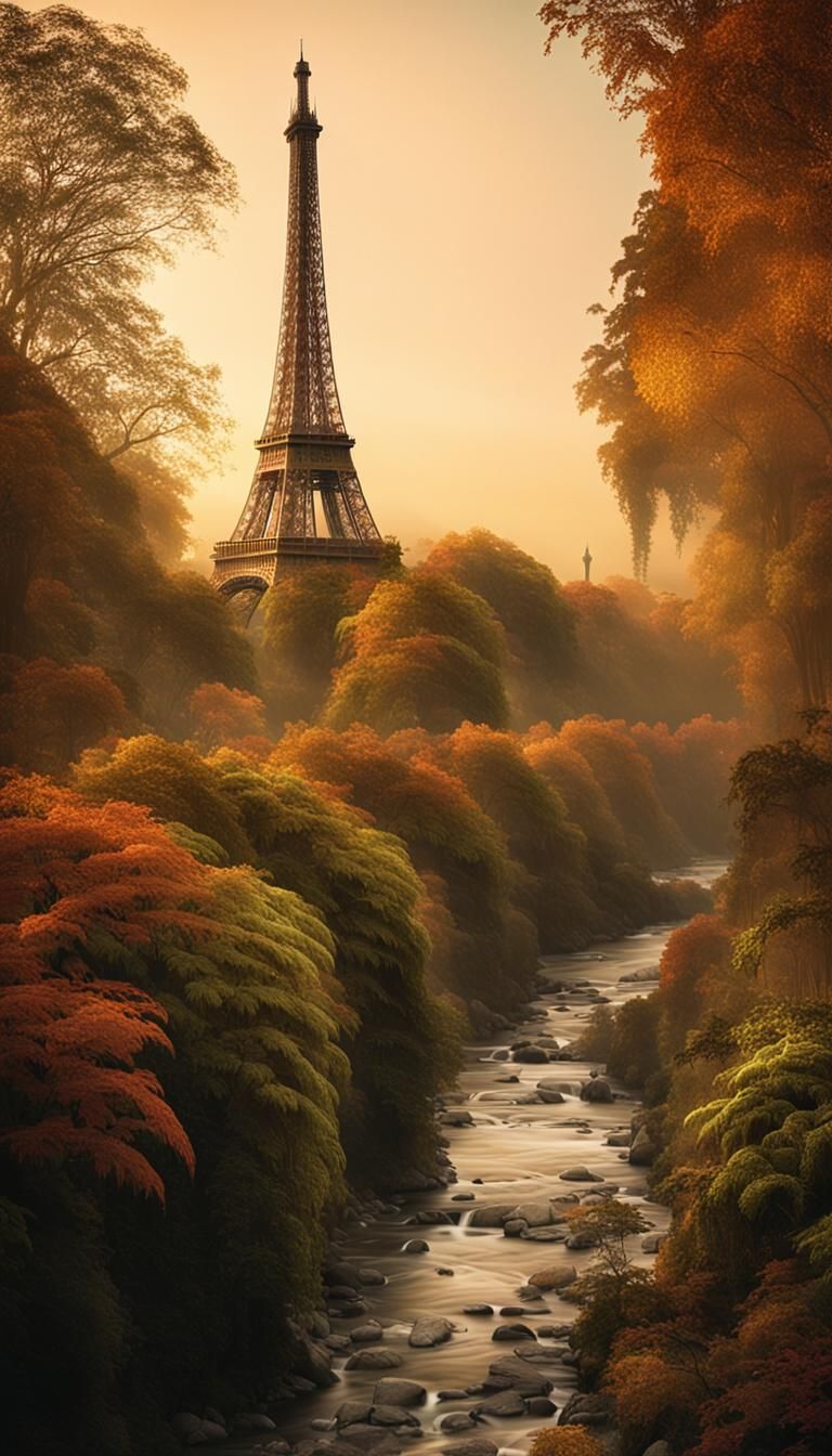 Eiffel Tower in Amazonian Forest at Dusk