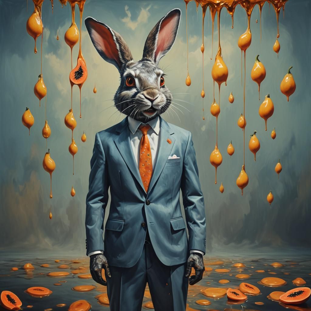 Surreal Bunny with Papaya: Salvador Dali Inspired Art