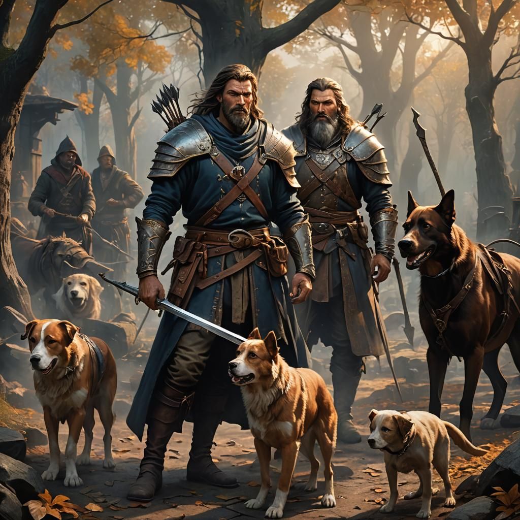 Fantasy Team Confronts Wizard, Digital Art