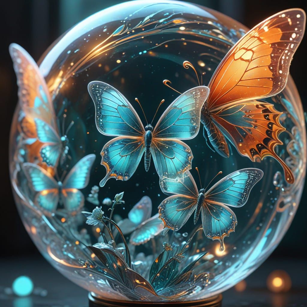 Ethereal Ice Butterflies Dance in Vibrant, Glowing Realms