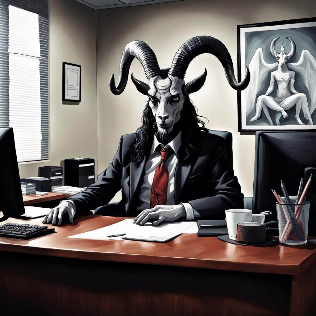 Funny Baphomet Beetlejuice Office Portrait