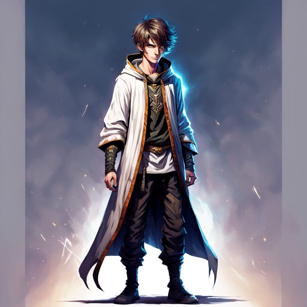 Young Warlock with Glowing Magic in Fantasy Art Style