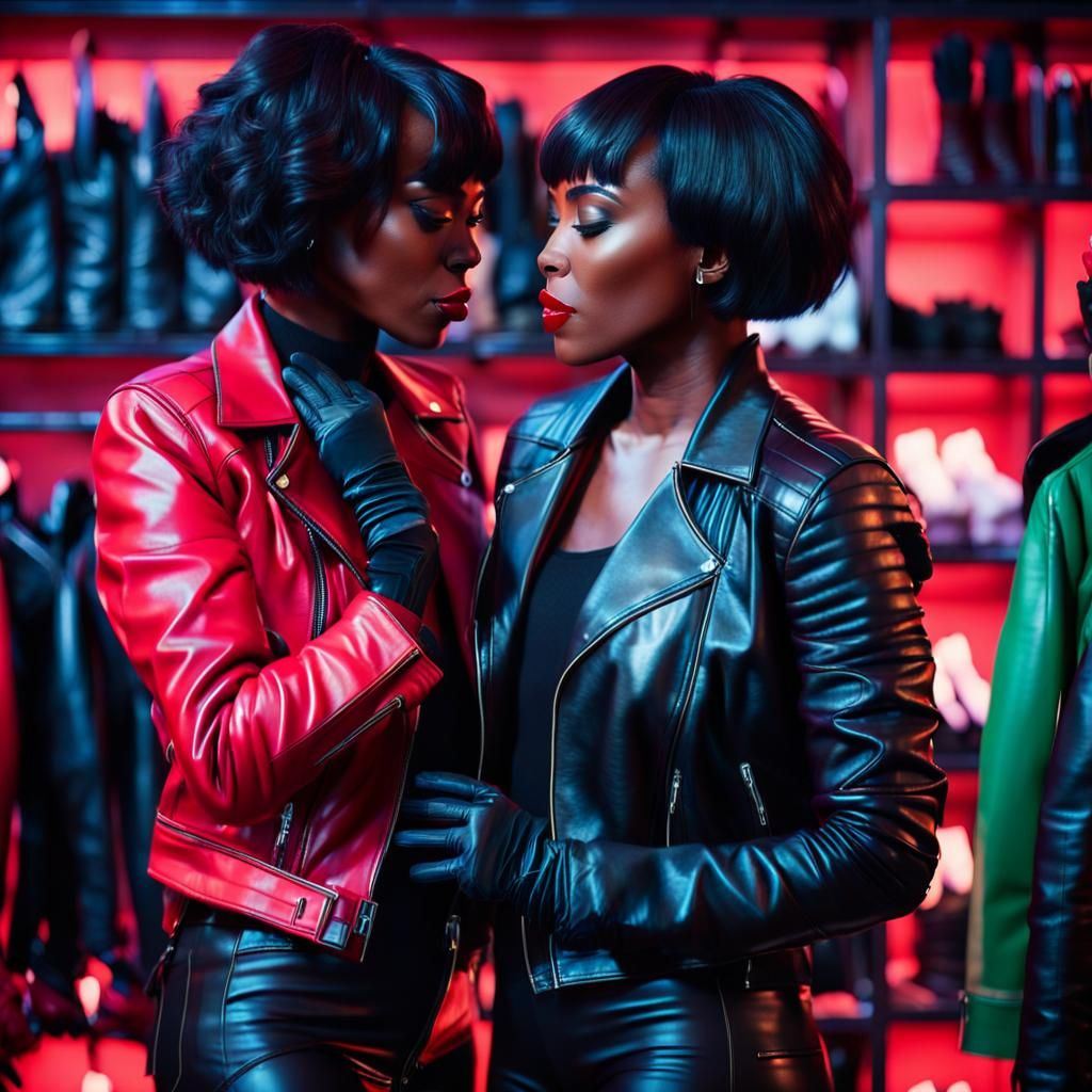 Neon Synthwave Women's Leatherwear Fashion Photo