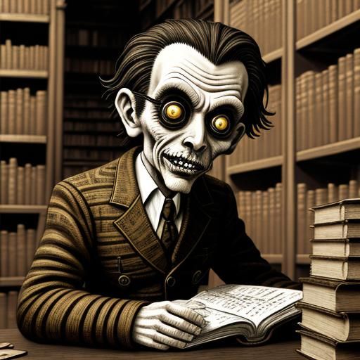 Disturbing Zombie Librarian in Art Brut Style